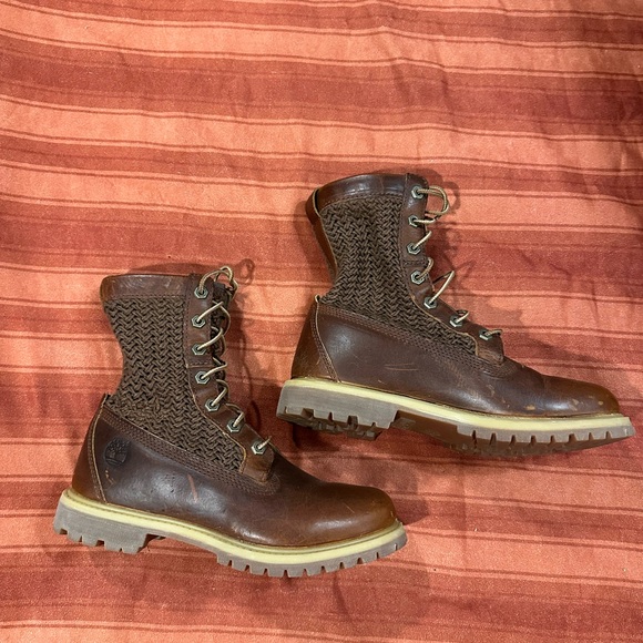 TIMBERLAND Women's Open Weave Brown Combat Boots A14A9 Anti Fatigue Lug Sole 7 - Picture 4 of 13